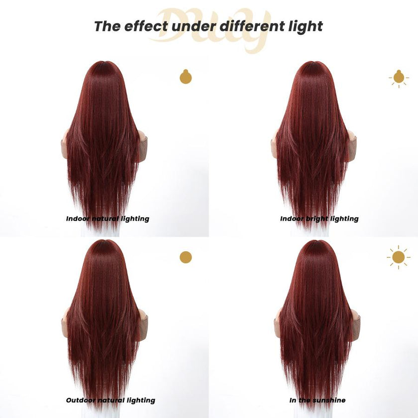 [Festival Limited] Cherry-DWY Mid-length Cherry Cola Red Brown with Bangs Glueless Synthetic Wig for Women 28 Inches