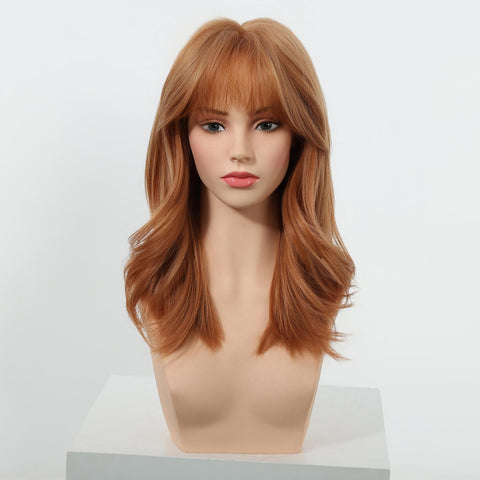 【New in】Tegan - 18-Inch Mid-Length Wavy Wig with Blunt Bangs in Light Ash Blonde