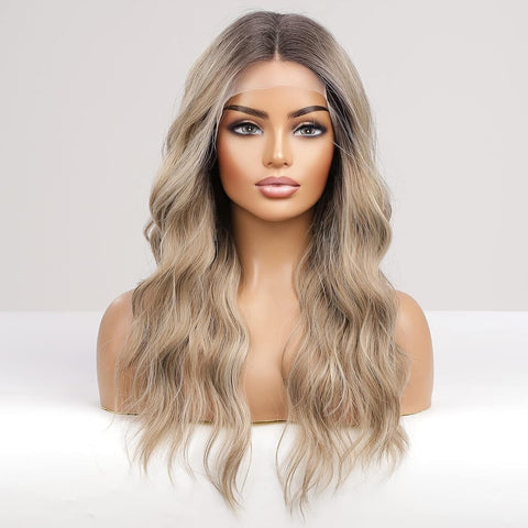 Bambi-DWY T-Part Lace Front Long Ombre Ash Blonde with Highlight Glueless Synthetic Wig
