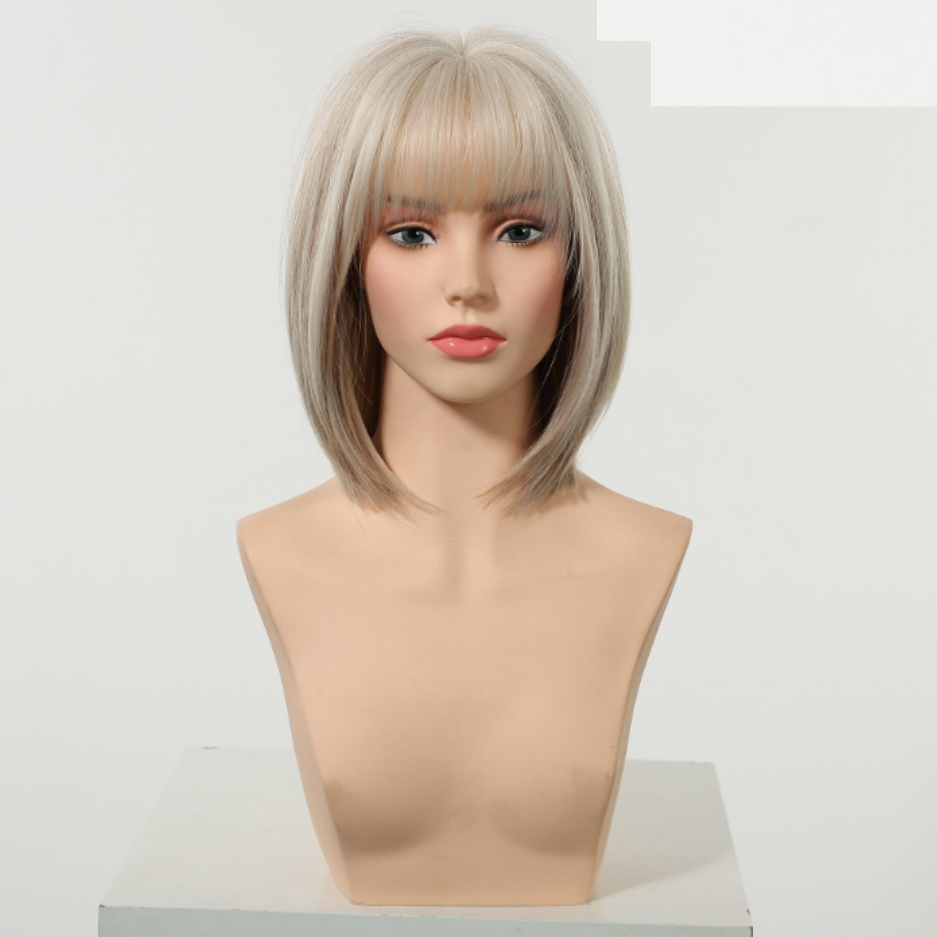 Jean plus -DWY【Gen 2 Large Realistic Scalp】Short Straight Brown with Blonde Highlights Glueless Synthetic Wig with Bangs