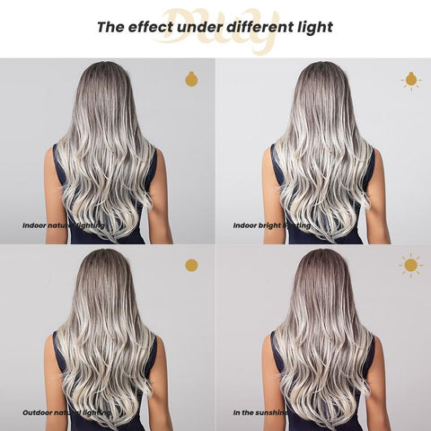 Katelynn-DWY 22-Inch Long Natural Wave Gray Gradient Brown Layered Cut Synthetic Wig