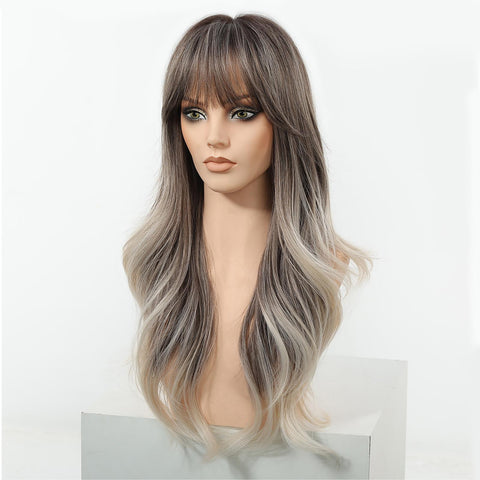DWY Katelynn PLUS - NEW! MiraScalp Long-length Wave Gery Gradient Brown Layer-cuts Glueless Synthetic Wig