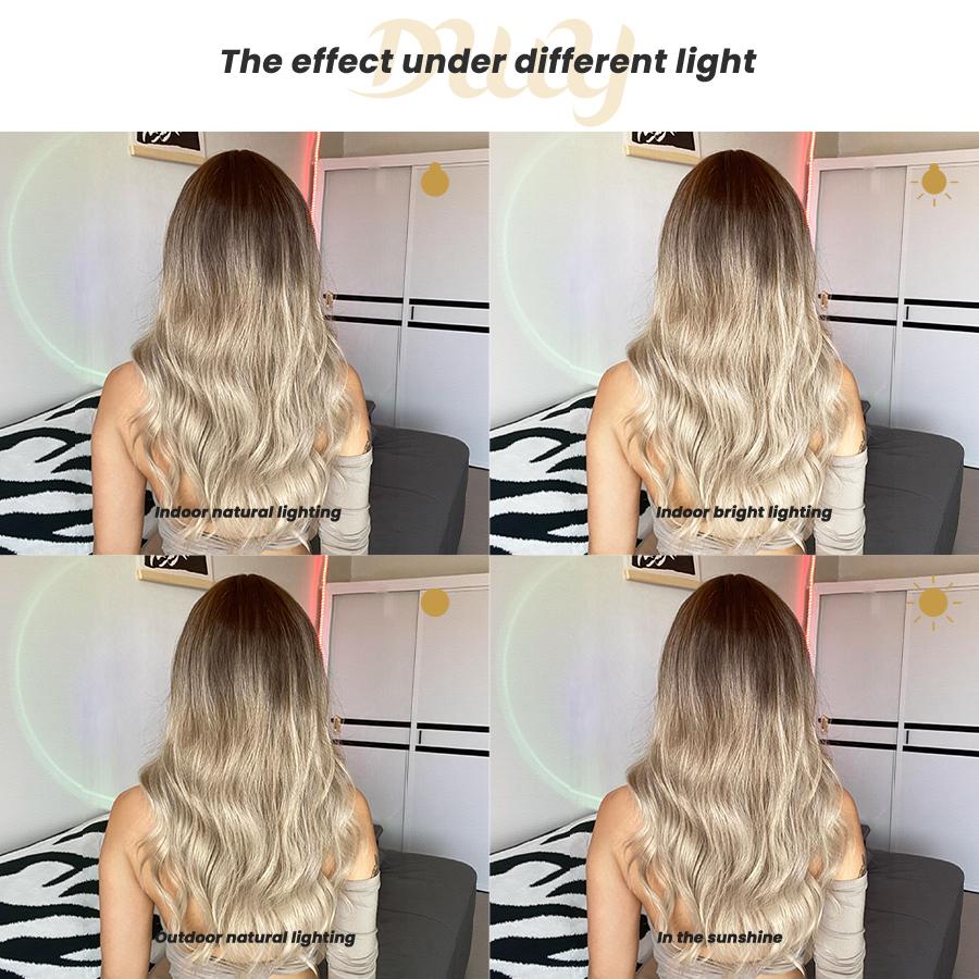 【CLEARANCE SALE】Dako DWY Machine Made Long length Wavy Hairstyle Ash Brown Glueless Synthetic Wig for Women 28 Inches Silky Straight Wig, Glueless Wigs