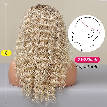 DWY Long Curly Blonde Wig with Lace Front and Heat Resistant Synthetic Hair