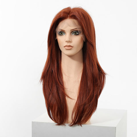 Una - DWY 13×4 Lace Front Free Part Long-Length Layer-cut Copper Glueless Synthetic Wig