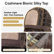 A multi-panel image detailing the interior cap construction of a DWY wig, highlighting the plush, feather-light 'Cashmere Bionic Silky Top' mesh design.