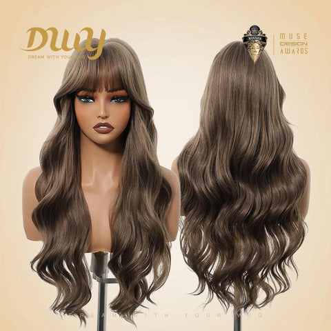 【New in】Madison-DWY 26-Inch Wavy Light Brown Glueless Synthetic Wig with Large Scalp Area