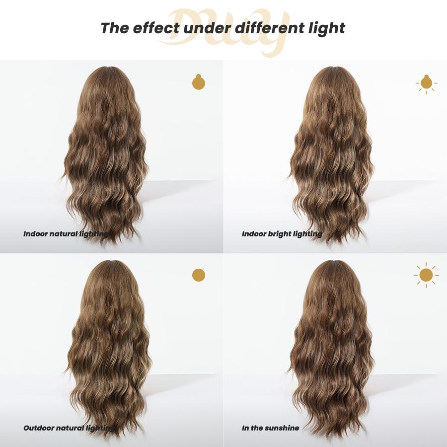 Britti -DWY Long-length Wavy Linen Brown Glueless Synthetic Wig for Women 28 Inches Platinum Blonde Wigs