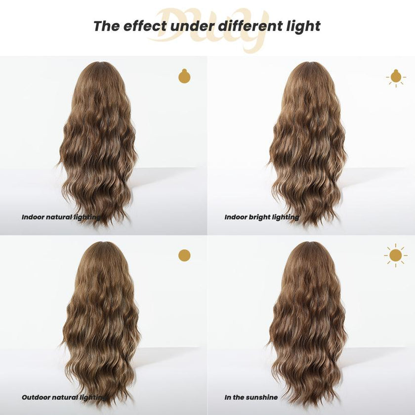 Britti -DWY Long-length Wavy Linen Brown Glueless Synthetic Wig for Women 28 Inches Platinum Blonde Wigs