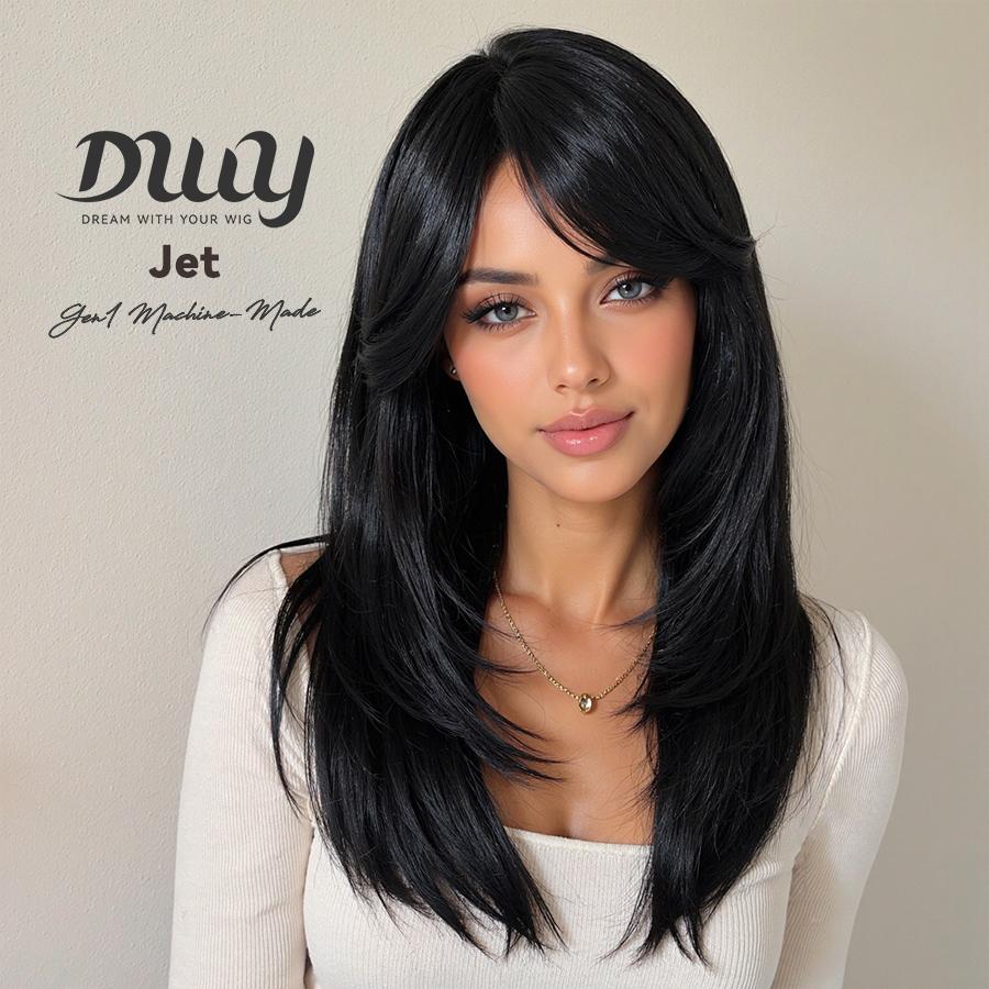 【CLEARANCE SALE】Jeti DWY Machine Made Long length Layer cut Hairstyle Black Glueless Synthetic Wig 20 Inch