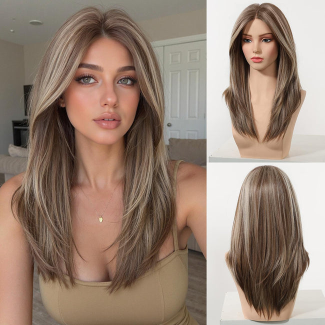 Willa C- NEW! DWY Pre-cut U part Double Lace Long-length Lace Icy Bronde Highlighted Synthetic Wig