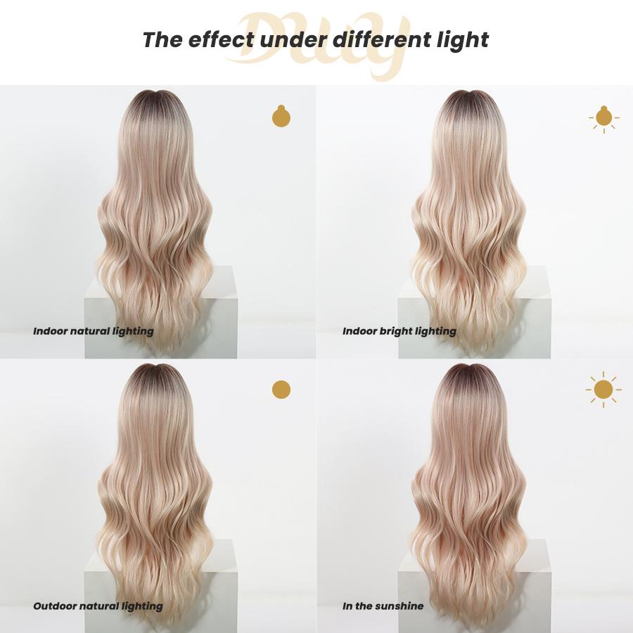 Astraea- DWY 28-Inch MiraScalp Pink Blonde Long Wave Synthetic Wig with Free Parting