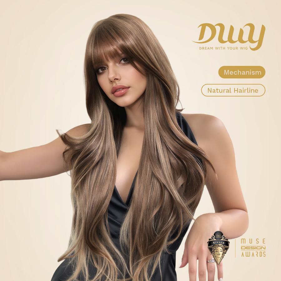 (Us Only)Elara-DWY MiraScalp Long-length Wave Tea Brown Big Scalp Area Glueless Synthetic Wig