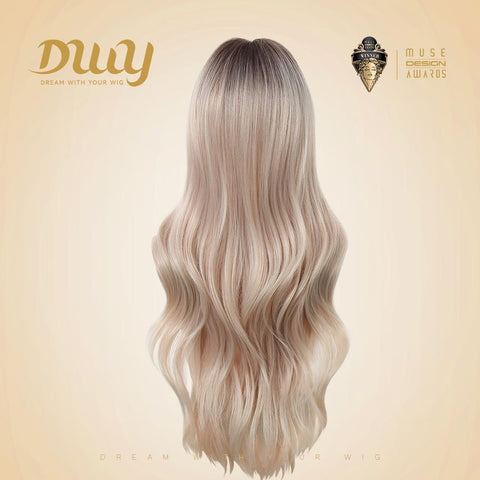 【New in】Astraea- DWY 28-Inch Pink Blonde Long Wave Synthetic Wig with Free Parting