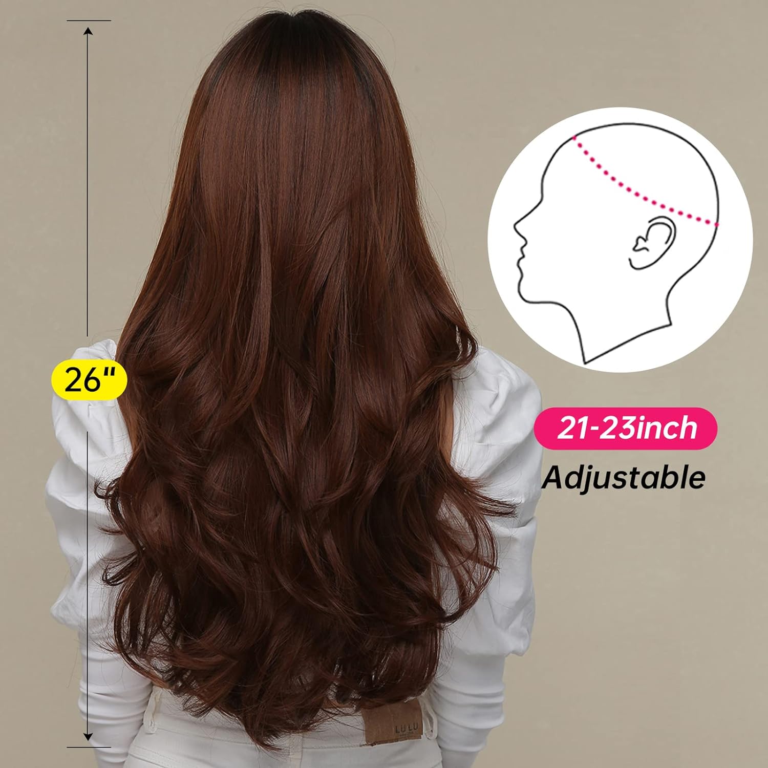 DWY 26 inches Long Curly Brown with Bangs Synthetic Wig