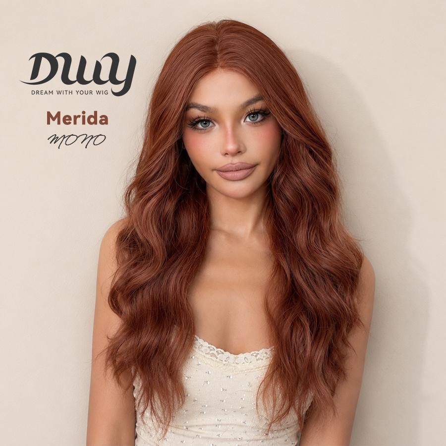 Merida -DWY Mono Lace Front Free Part Long-Length Curly Drity Orange Glueless Synthetic Wig for Women 24 Inches