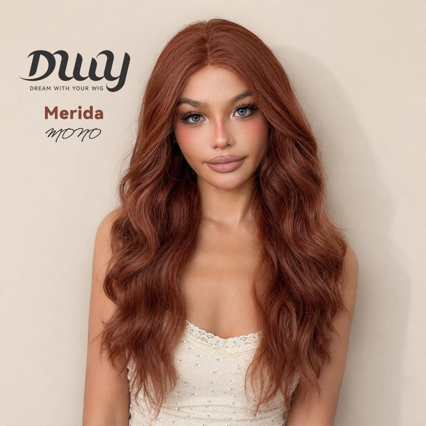 Merida -DWY Mono Lace Front Free Part Long-Length Curly Drity Orange Glueless Synthetic Wig for Women 24 Inches